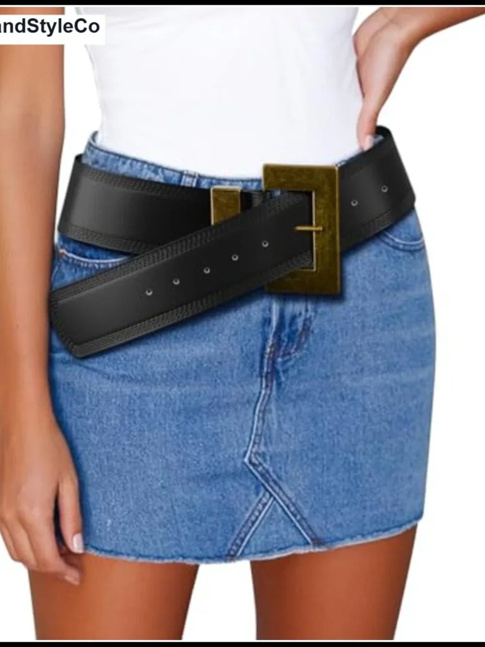 Women's Wide Western Faux Leather Belt Chunky Buckle Boho Punk Studded